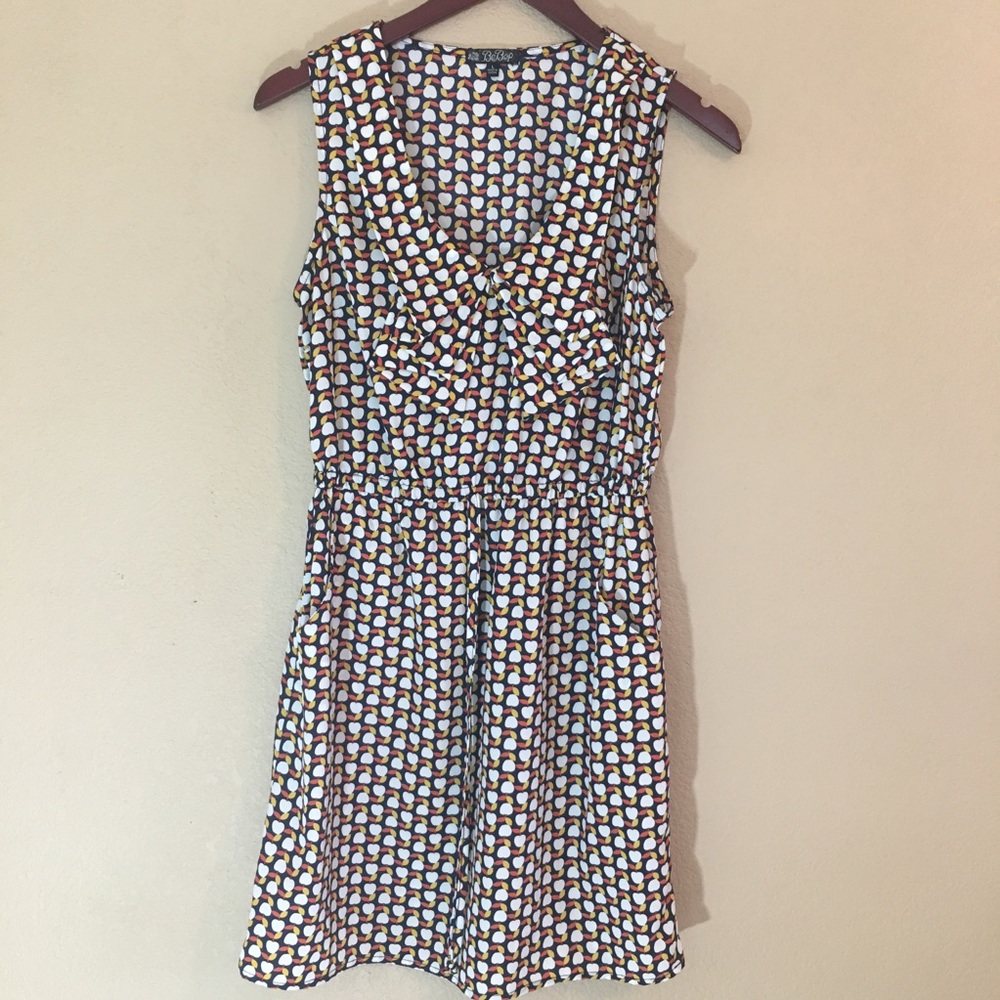 Apple print bow front dress large bebop EUC cute!